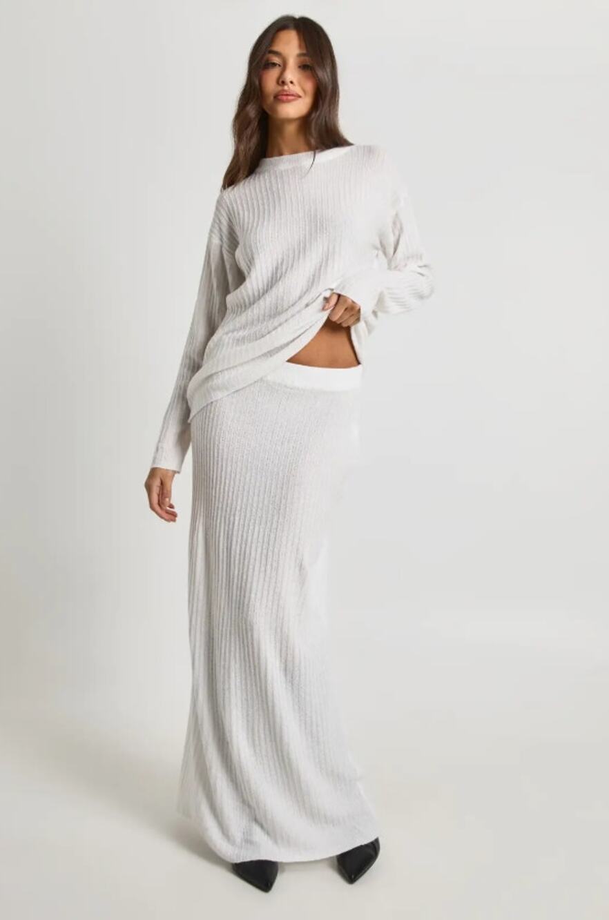 Boohoo Soft Rib Knit 2-P Set Womens M Crew Neck Jumper & Maxi Skirt Co-ord NWT